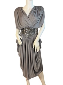 A Y2K TADASHI Sequin Draped Dress