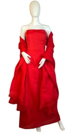 A CAROLINA HERRERA Red Evening Dress with Shawl