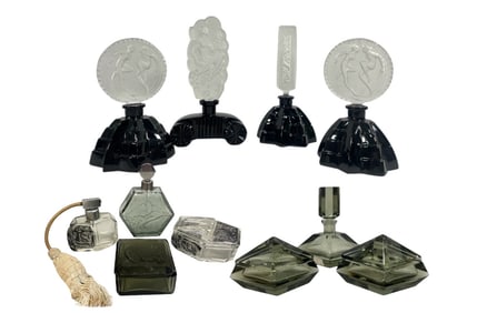 Collection Black and Smokey Glass Czech Glass Perfume Bottles, AFTER PESNICAK