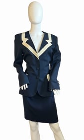 A MOSCHINO Couture Navy & White Skirt Suit