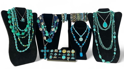 A Collection of Turquoise and Blue Stone Southwestern Jewelry, Some Sterling Silver