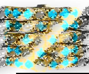 An 18k Gold, Pearl, & Turquoise Stacked Ring