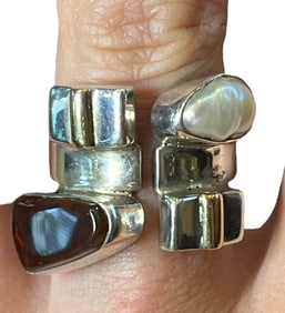 A LILLY BARRACK 14K Gold, Sterling Silver, Pearl, and Garnet Ring
