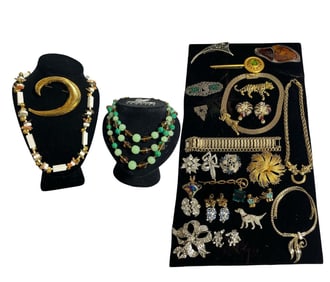 A Collection of Some Sterling Silver, Art Deco, and Costume Jewelry, CORO, MIRIAM HASKELL
