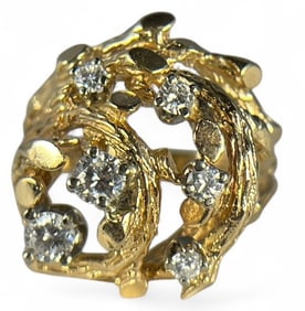 A 14k Gold and Diamond Birds Nest Ring