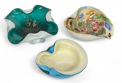 Three MURANO Italian Blown Glass Candy Dishes