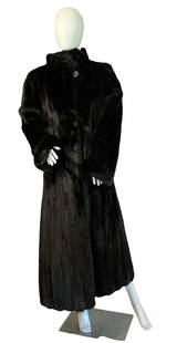 A Vintage BLACKGLAMA Black Mink Fur Coat: Measures 53" total length, 20" armpit to armpit, 38" waist, 26.5" sleeve length,