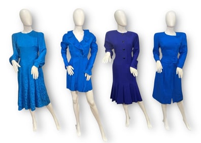 Four 1980s Blue Ladies Day Dresses, NIPON