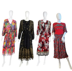 Four Vintage 1980s DIANE FREIS Patterned Ladies Dresses