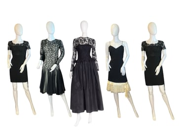 Collection of 1980s and 1920s Style Black Lace Evening Dresses