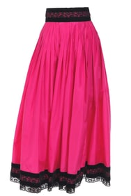 A Vintage 1980s OSCAR DE LA RENTA Pink Silk Taffeta Maxi Skirt with Black Velvet & Lace