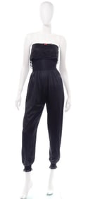 A Vintage 1970s Black Strapless Pajama Jumpsuit