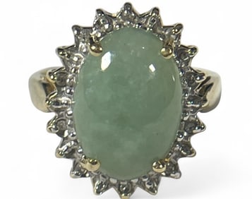 A 14k Gold, Diamond & Jade Cocktail Ring