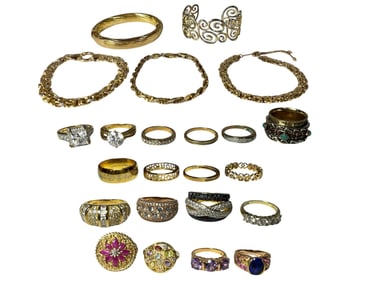 A Collection of Gold Tone Sterling Silver Jewelry