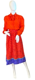 An OSCAR DE LA RENTA Floral Silk Skirt and Blouse