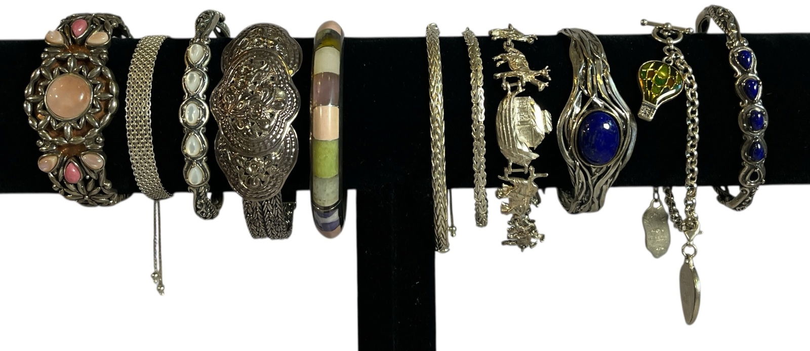 Collection Vintage Sterling Silver Cuff, Charm, and Bangle Bracelets (1 of 6)