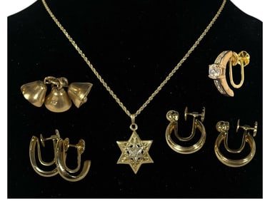 A Collection of 14k Gold Jewelry, Diamond Pendant