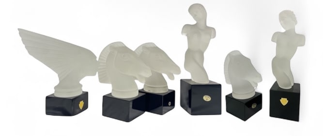 Six Art Deco Czech Frosted Glass Sculptures