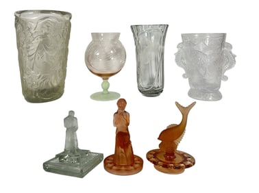 Collection of Art Deco Clear & Pink Glass Vases
