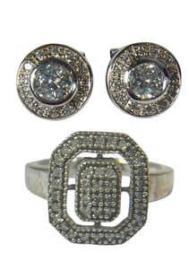Pave Diamonds and Sterling Silver Ring and Earrings