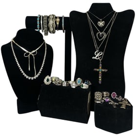 Collection of Sterling Silver, Marcasite, & Gemstone Jewelry