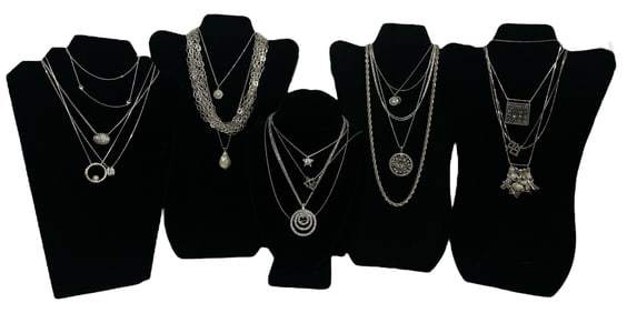 Collection of Sterling Silver & Gemstone Necklaces and Chains