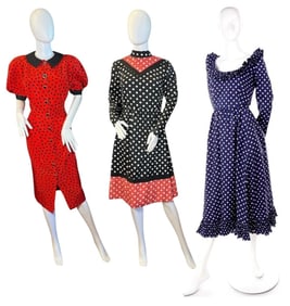 Three Vintage 1970s Polka Dot Dresses, VICTOR COSTA, ADRIANNA PAPELL