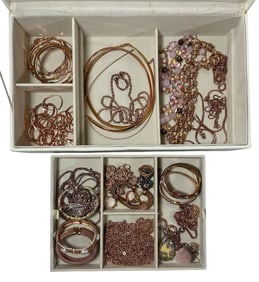 Large Collection of Rose Gold Tone Jewelry, Some Sterling Silver