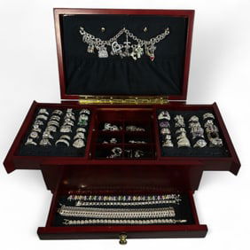 Collection of Mostly Sterling Silver & Costume Jewelry in Box
