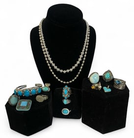 Collection of Sterling Silver & Turquoise Southwestern Style Jewelry