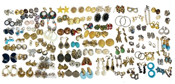 Large Collection Designer Costume Earrings, Some Sterling Silver