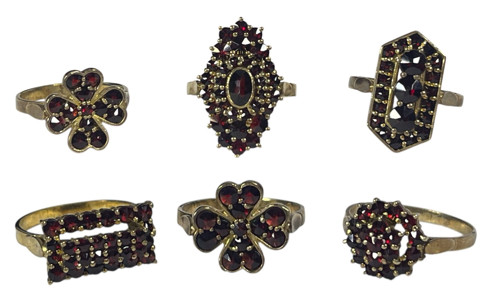 Six Garnet and 14k Gold Over Sterling Art Deco Rings (1 of 2)