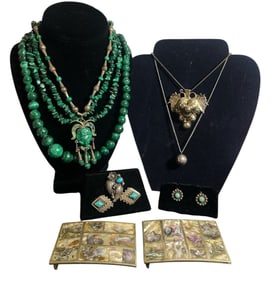 Collection of Sterling Silver, Mexican Silver, Malachite, and Abalone Jewelry