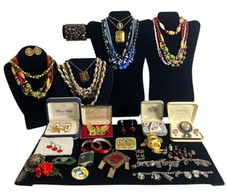 Large Assortment of Bohemian, Czech Glass Jewelry, Some Sterling Silver