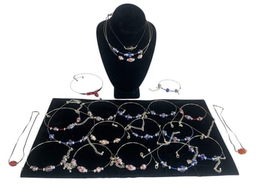 Collection of Handpainted, Blown Art Glass Beaded Choker Necklaces