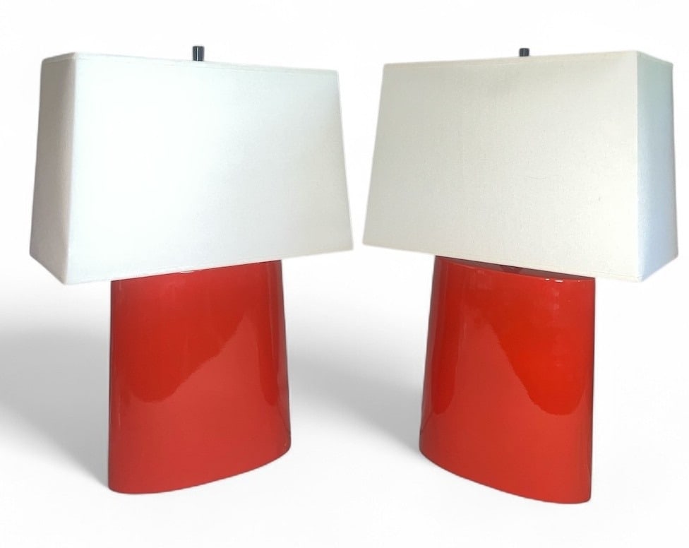 Pair of ROBERT ABBEY Red Ceramic Lamps (1 of 6)