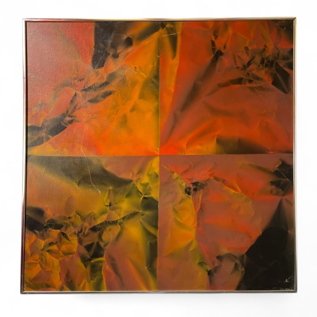 Mid Century ROBERT APPEL "Four in One" Oil on Canvas, 1975: Psychedelic Oil on Canvas. Measures 48.5" H x 48.5" W x 2" D in the frame. Signed in lower corner, dated 11-27-75 on back side.