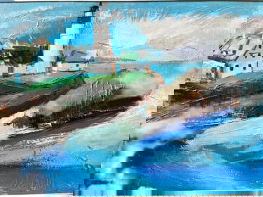 A Signed Oil Painting of a Lighthouse, FRICK '77