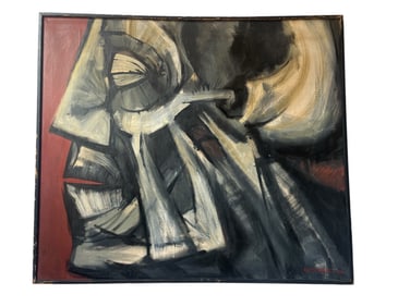 An Abstract Mid Century WESTGARD Anatomical Skull Oil on Canvas
