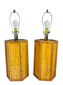 A Pair of Mid Century Bamboo Tiki Table Lamps
