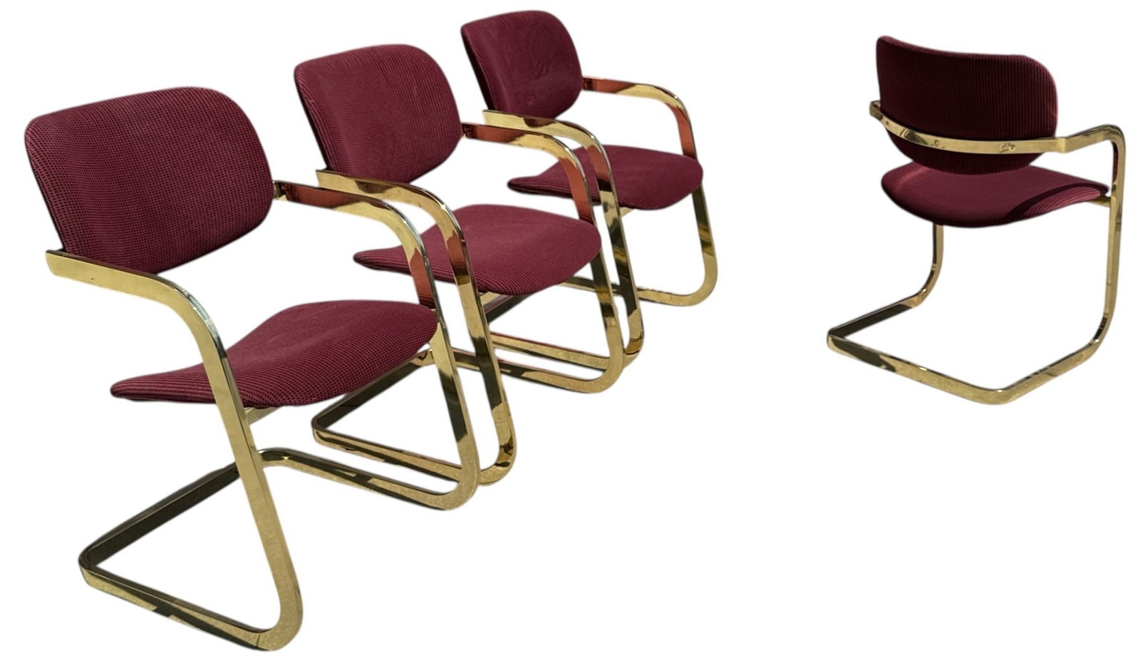 WILLY RIZZO For CIDUE Brass Cantilever Chair Set: 31.5" H to back x 17" H to seat x 20.5" W x 23" d.