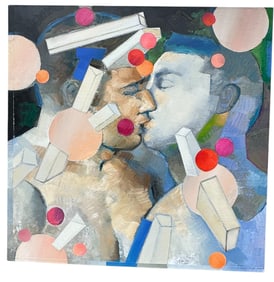 A BRIAN OVERLEY Abstract Acrylic on Canvas "Lovers"