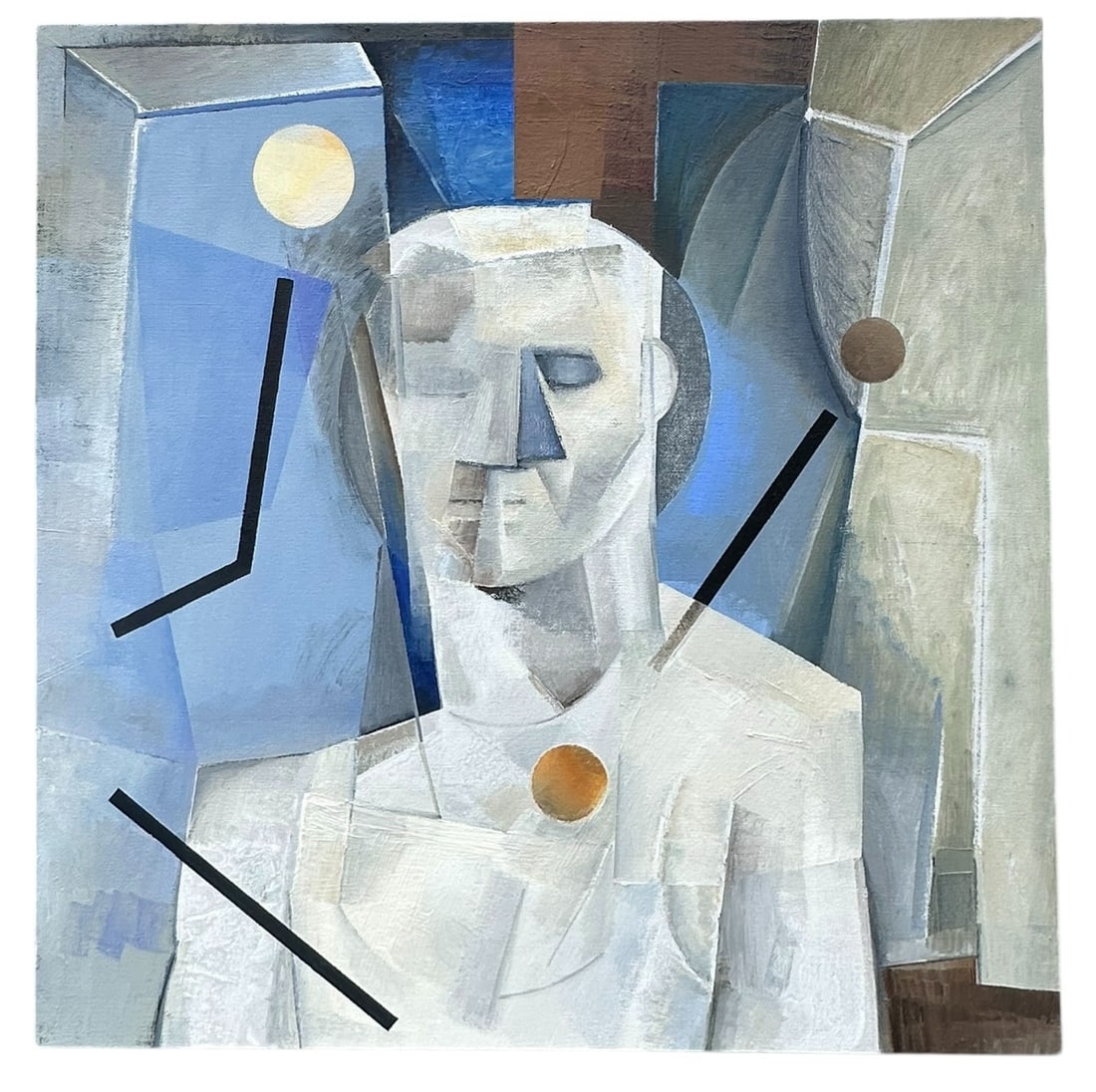 A BRIAN OVERLEY Abstract Acrylic on Canvas: Measures 24" H x 24" W x 1.5" D. Dated 2020 en verso.
