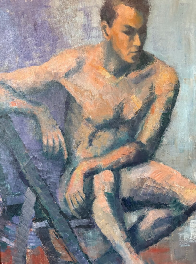 A BERNARD EPSTEIN Male Nude Study Oil on Canvas: 43" H x 31" W x 1.25" D in the frame. Signed on back of canvas.