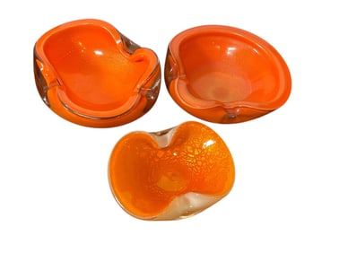 Three Orange Mid Century MURANO Art Glass Bowls
