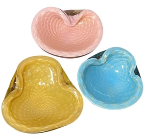 Three Mid Century Quilted MURANO Art Glass Bowls