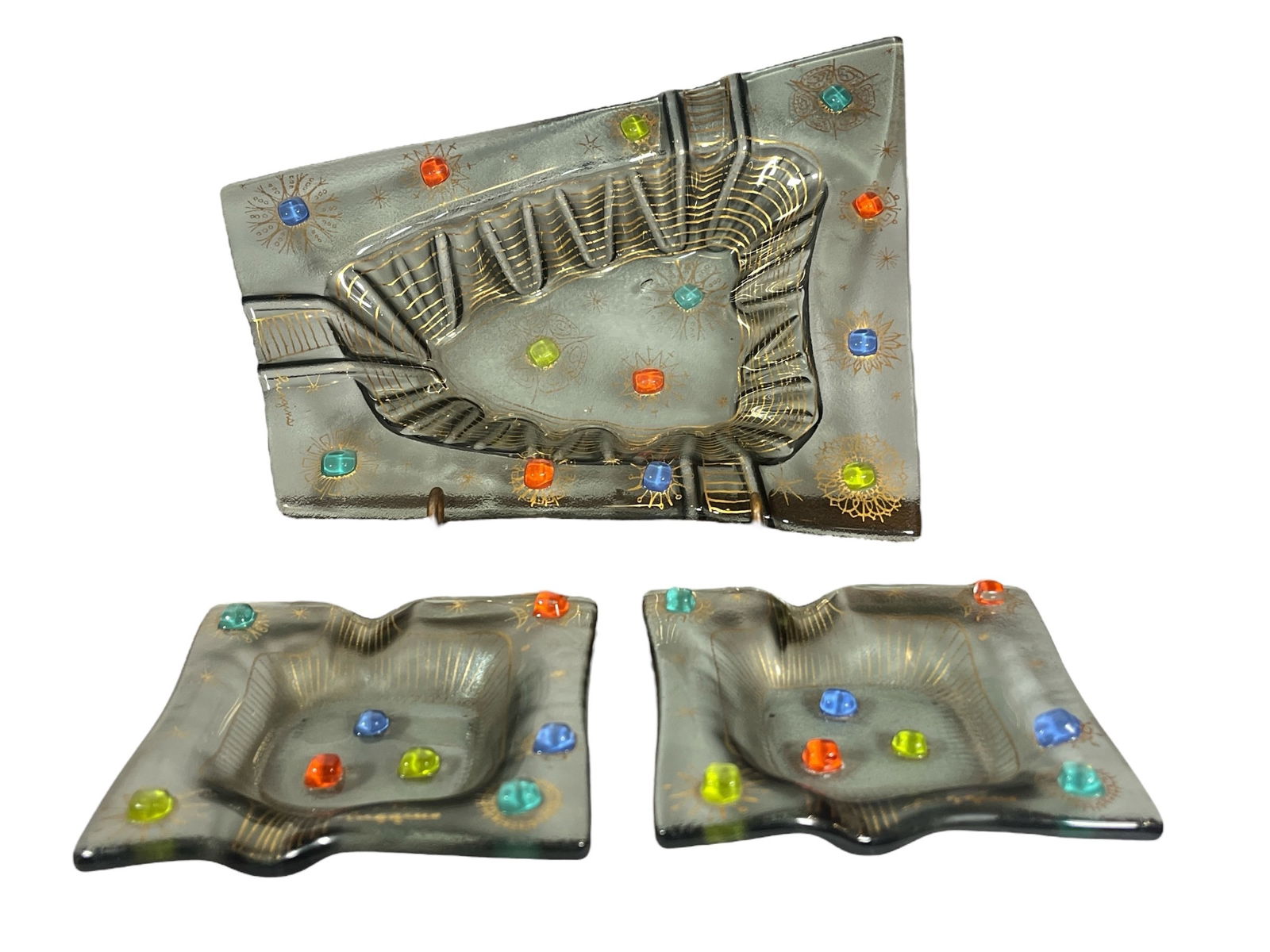 Mid Century HIGGINS Barbaric Jewels Art Glass Smoking Set (1 of 5)