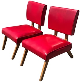 Pair Mid Century Red Vinyl Retro Chairs