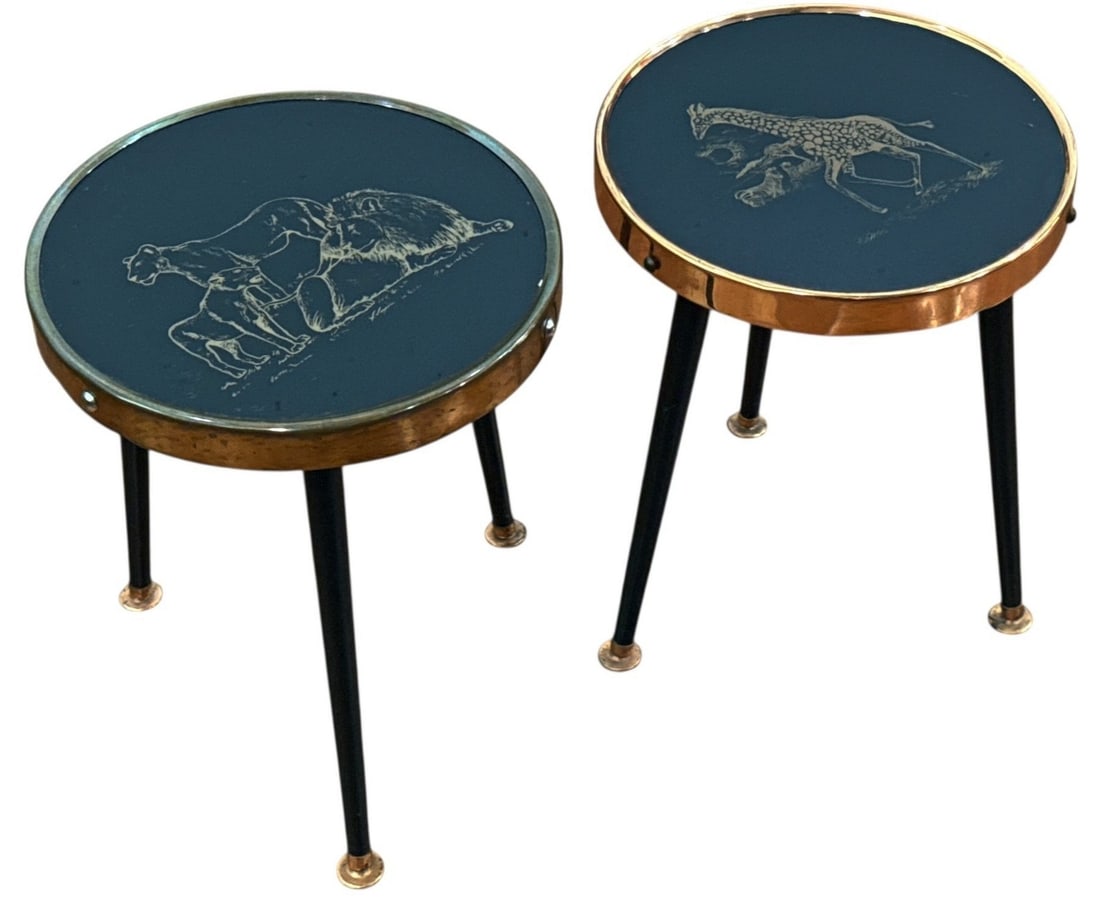 Vintage Petit Animal Motif Accent Tables: 14" H x 11.5" DIA.
