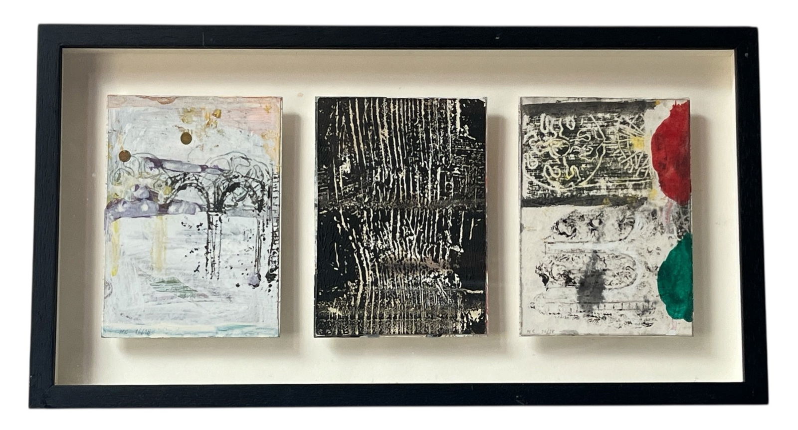 A Mid Century Signed MC ABSTRACT Mixed Media Triptych (1 of 5)